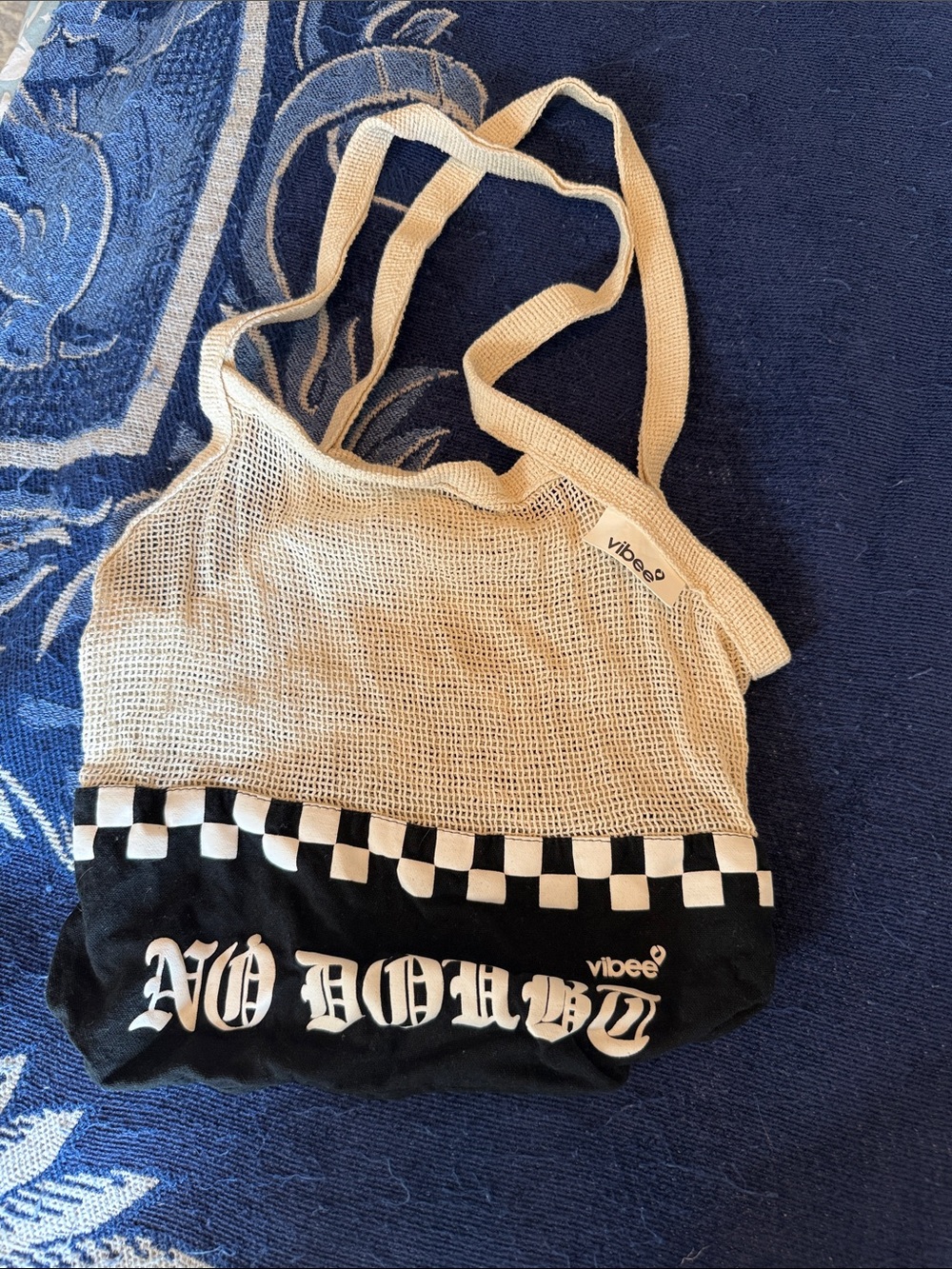 Vibe Two-Tone Mesh & Canvas Tote in Beige and Black